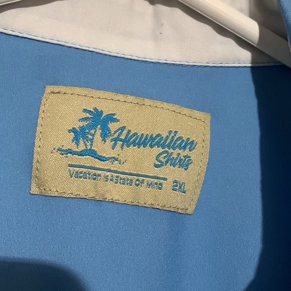 Hawaiian Shirts Mens 2XL Blue Short Sleeve Palm Trees Front Buttons Light Weight - Picture 8 of 11